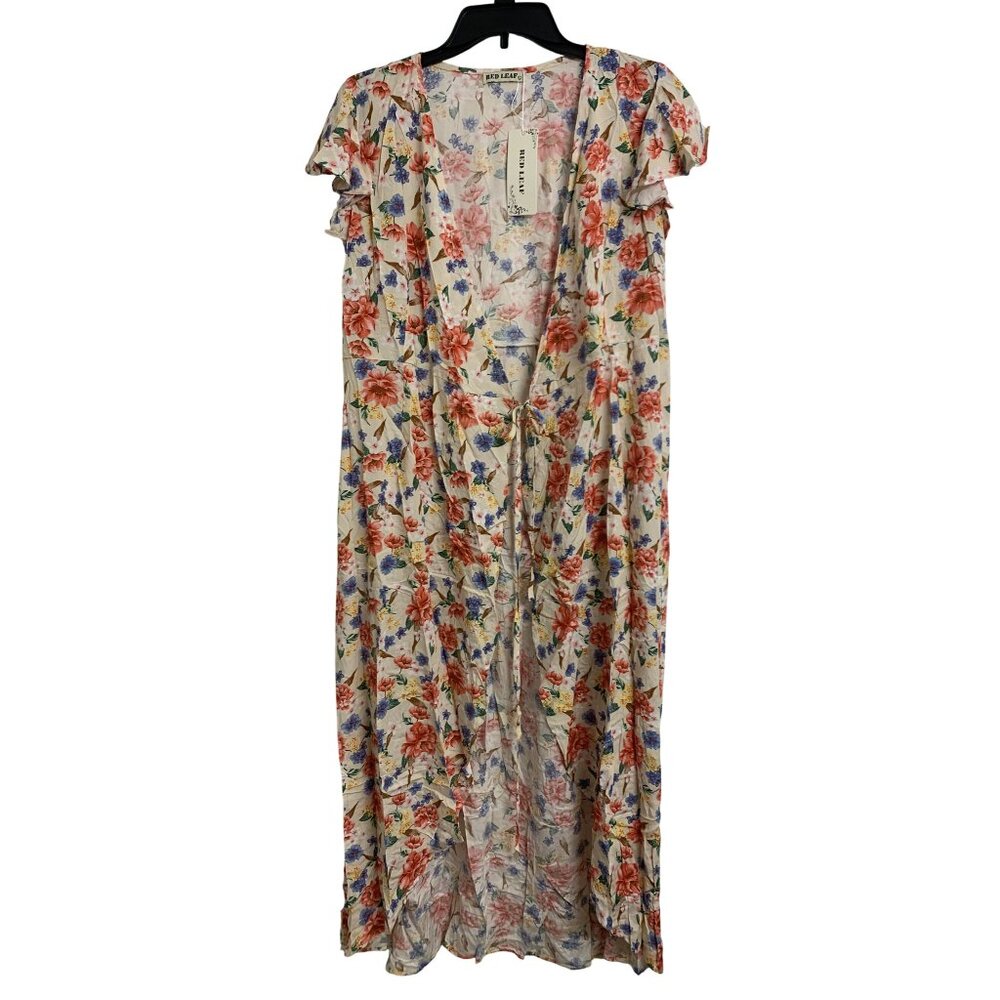 NWT Red Leaf Floral‎ Wrap High Low Maxi Dress Size L